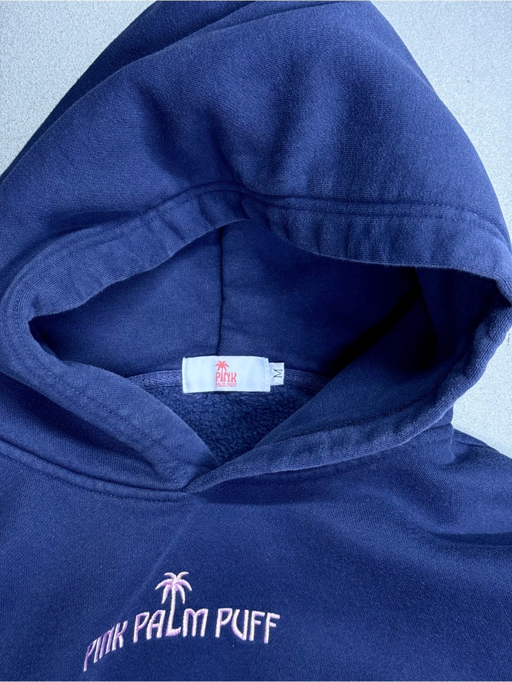 Pink Palm Puff Classic Puff Hoodie Navy Blue Size M - Picture 8 of 11